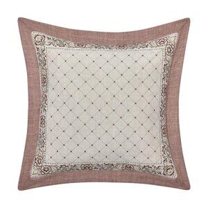 NWT J. Queen New York Santa Rosa Square Decorative Throw Pillow Linen Brown 18"
